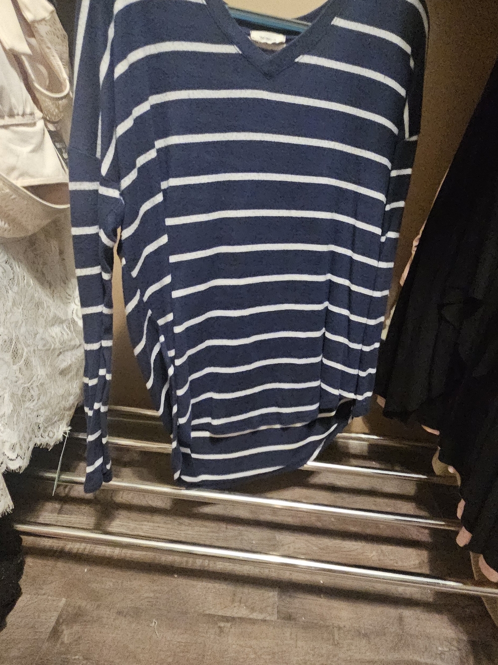Striped Navy V-Neck Long-Sleeve Top